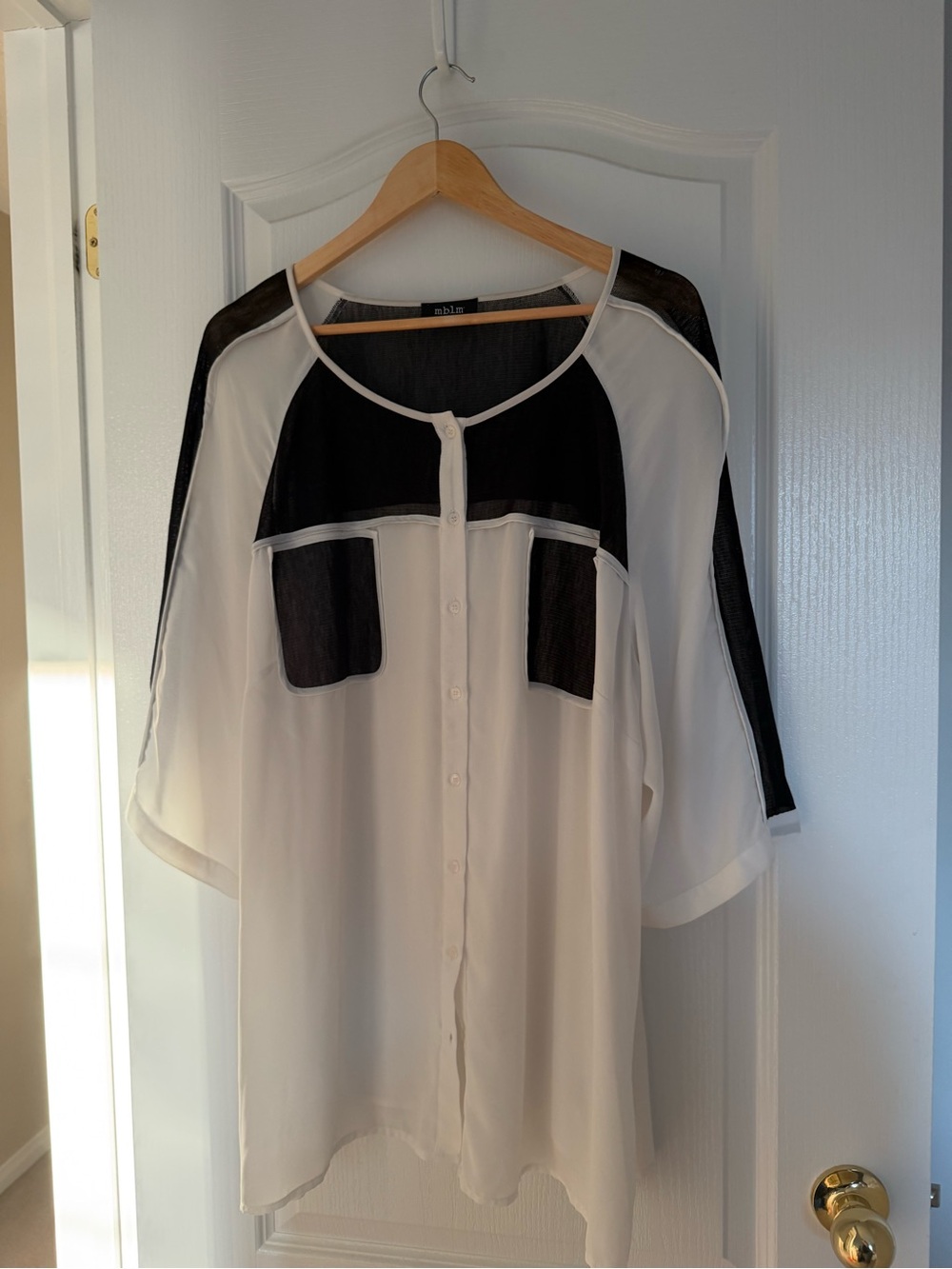 MXM Black and White Button-Down Sheer Blouse